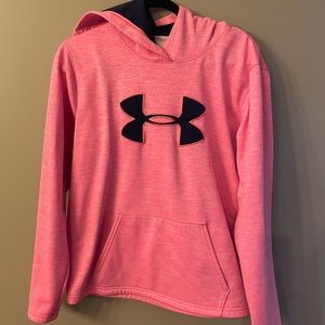 Under Armour Hoodie Sweatshirt. Size L. Pink with Navy Detail.